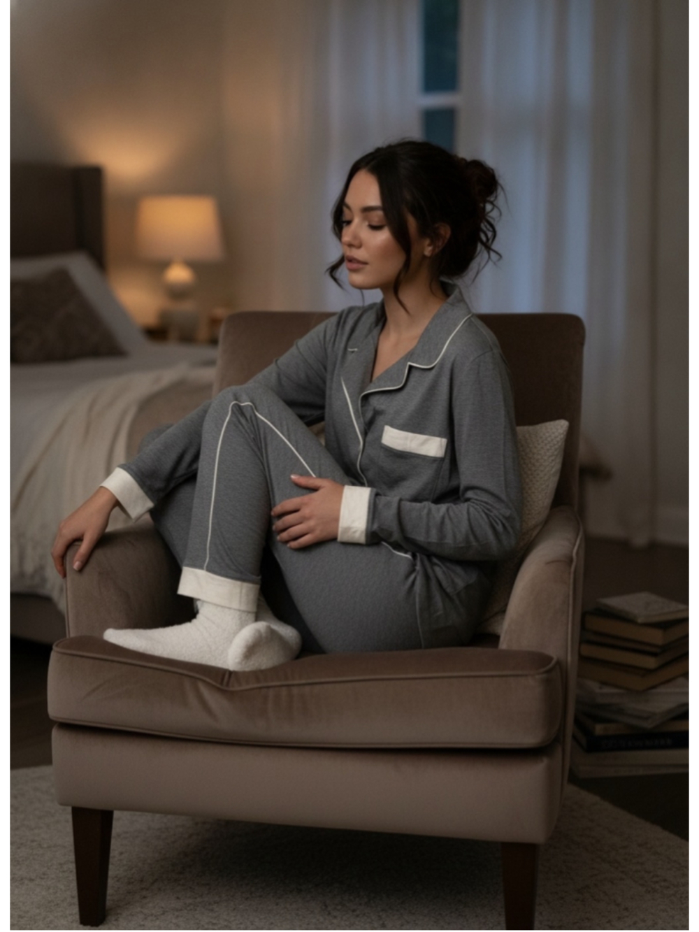 NWT Haven Well Within Gray & White TENCEL Lyocell Pajama Lounge Pants Women's Si